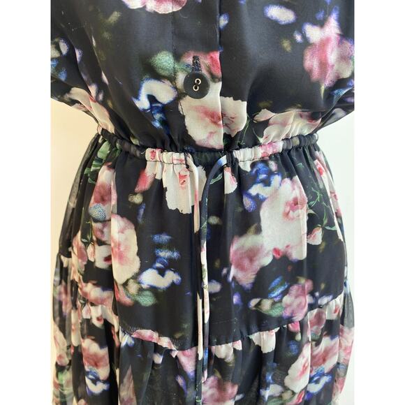REBECCA MINKOFF Floral A Line Floral Mini Dress Black Rose Tiered Skirt XS - Picture 7 of 14